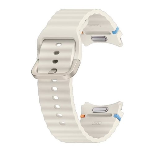 Samsung Galaxy Watch 4 / 5 / 5 Pro / 6 / 7 / FE (40 / 44 / 45mm) / Watch 4 Classic / 6 Classic (42 / 43 / 46mm), szilikon pótszíj, M / L méret, állítható, hullámos kialakítás, izzadtságátló, légáteresztő, sport, krém, gyári