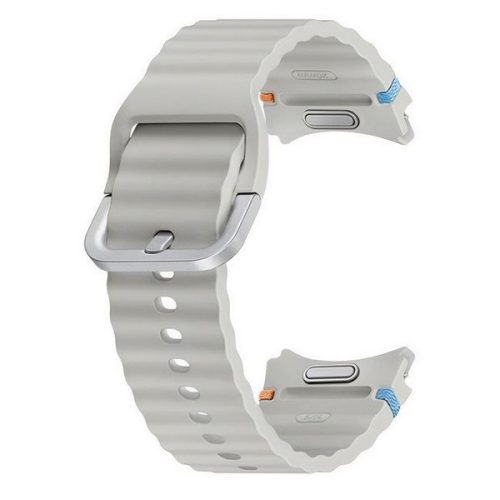 Samsung Galaxy Watch 4 / 5 / 5 Pro / 6 / 7 / FE (40 / 44 / 45mm) / Watch 4 Classic / 6 Classic (42 / 43 / 46mm), szilikon pótszíj, S / M méret, állítható, hullámos kialakítás, izzadtságátló, légáteresztő, sport, ezüst, gyári