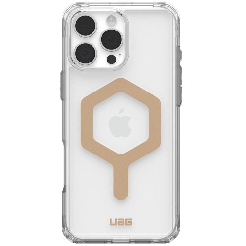 Apple iPhone 16 Pro Max, Műanyag hátlap védőtok, szilikon belső, közepesen ütésálló, Magsafe kompatibilis, UAG Plyo Magsafe, áttetsző/arany