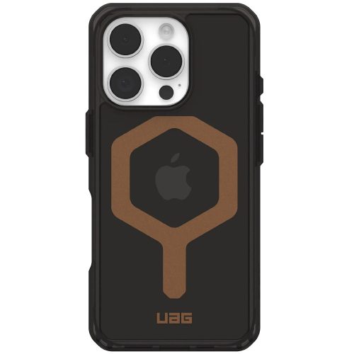 Apple iPhone 16 Pro, Műanyag hátlap védőtok, szilikon belső, közepesen ütésálló, Magsafe kompatibilis, UAG Plyo Magsafe, fekete/barna