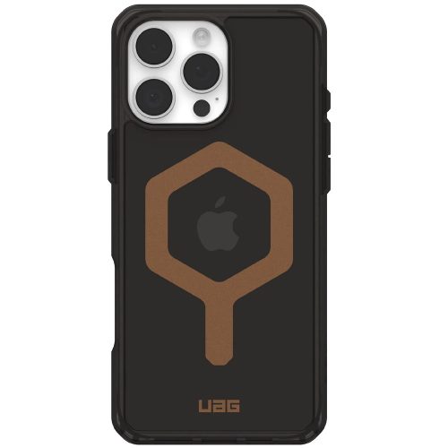 Apple iPhone 16 Pro Max, Műanyag hátlap védőtok, szilikon belső, közepesen ütésálló, Magsafe kompatibilis, UAG Plyo Magsafe, fekete/barna