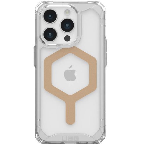 Apple iPhone 15 Pro, Műanyag hátlap védőtok, szilikon belső, közepesen ütésálló, Magsafe kompatibilis, UAG Plyo Magsafe, áttetsző/arany