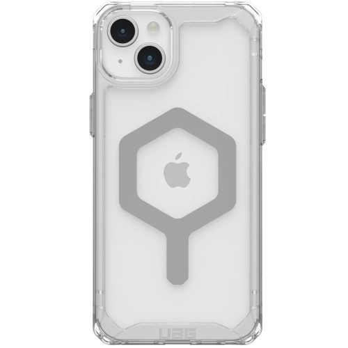 Apple iPhone 15 Plus, Műanyag hátlap védőtok, szilikon belső, közepesen ütésálló, Magsafe kompatibilis, UAG Plyo Magsafe, áttetsző/ezüst