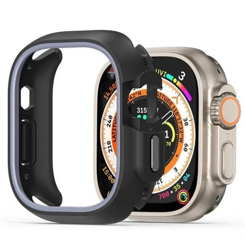 Apple Watch 10 (42 mm), Műanyag + szilikon védőkeret, szíj nélkül, közepesen ütésálló, Dux Ducis Bamo, sötétszürke