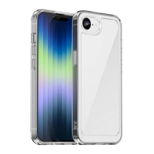 Apple iPhone 16e, Műanyag hátlap védőtok + szilikon keret, közepesen ütésálló, átlátszó hátlap, átlátszó