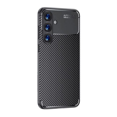 Samsung Galaxy S25 Plus SM-S936, Szilikon tok, közepesen ütésálló, légpárnás sarok, karbon minta, fekete