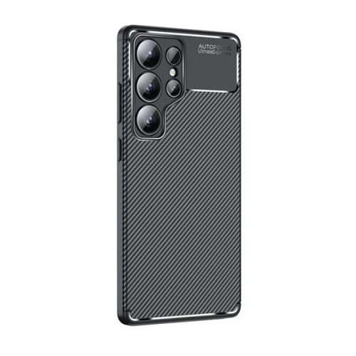 Samsung Galaxy S25 Ultra SM-S938, Szilikon tok, közepesen ütésálló, légpárnás sarok, karbon minta, fekete