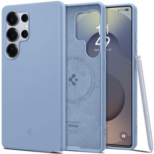 Samsung Galaxy S25 Ultra SM-S938, Szilikon tok, közepesen ütésálló, Magsafe töltővel kompatibilis, Spigen Silicone Fit Mag, kék