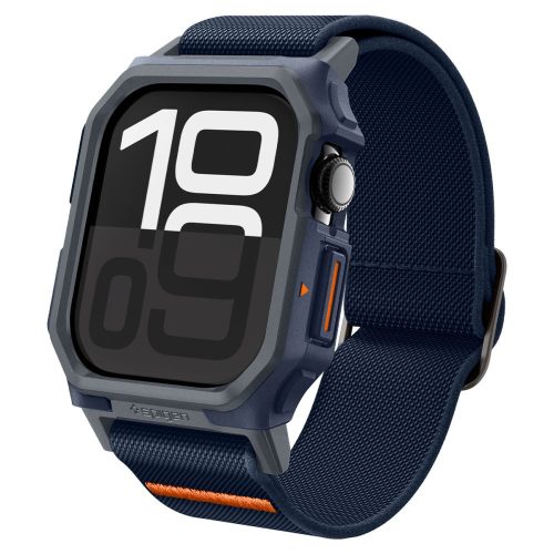 Apple Watch 10 (46 mm), textíl pótszíj, szilikon keret, közepesen ütésálló, Spigen Lite Fite Pro, sötétkék