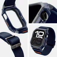   Apple Watch 10-11 (46 mm), textíl pótszíj, szilikon keret, közepesen ütésálló, Spigen Lite Fite Pro, sötétkék