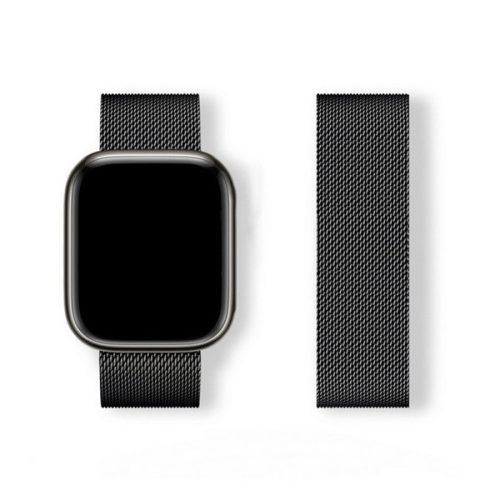 Apple Watch 4-6, SE, SE (2022) (38 / 40 mm) / Watch 7-9 (41 mm) / Watch 10 (42 mm), fém pótszíj, mágneses zár, milánói stílus, fekete