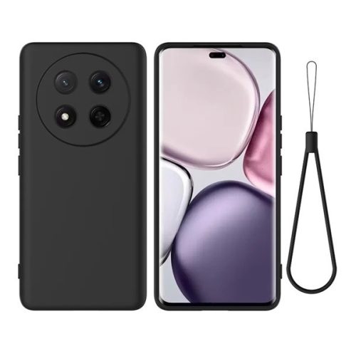 Huawei Honor Magic 7 Lite / X9c / X60 Pro, Szilikon tok, mikrofiber belső, kézpánttal, fekete