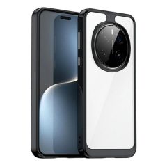   Huawei Honor Magic 7 Pro, Műanyag hátlap védőtok + szilikon keret, közepesen ütésálló, átlátszó hátlap, fekete