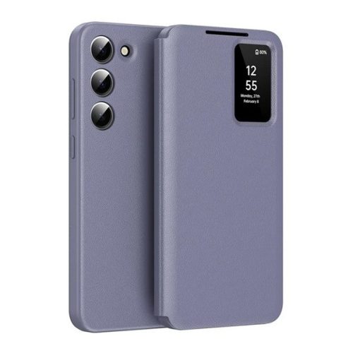 Samsung Galaxy S24 Ultra SM-S928, Oldalra nyíló tok, hívás mutatóval, kártyatartóval, Smart View Cover, lila