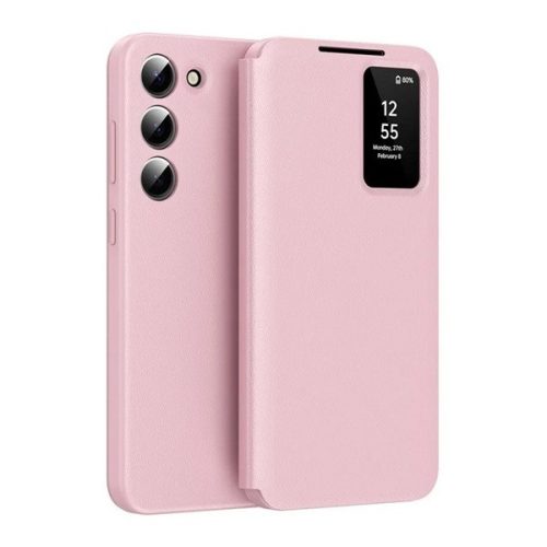 Samsung Galaxy S23 SM-S911, Oldalra nyíló tok, hívás mutatóval, kártyatartóval, Smart View Cover, rózsaszín