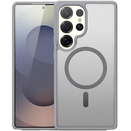 Samsung Galaxy S25 Ultra SM-S938, Műanyag hátlap védőtok + szilikon keret, közepesen ütésálló, légpárnás sarok, Magsafe kompatibilis, Dux Ducis Yind, áttetsző/szürke