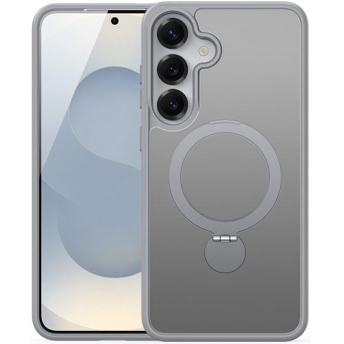 Samsung Galaxy S25 SM-S931, Műanyag hátlap védőtok + szilikon keret, közepesen ütésálló, légpárnás sarok, kitámasztóval, Magsafe kompatibilis, Dux Ducis Yind, áttetsző/szürke