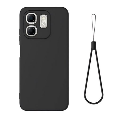 Infinix Hot 50i 4G (X6531), Szilikon tok, mikrofiber belső, kézpánttal, fekete