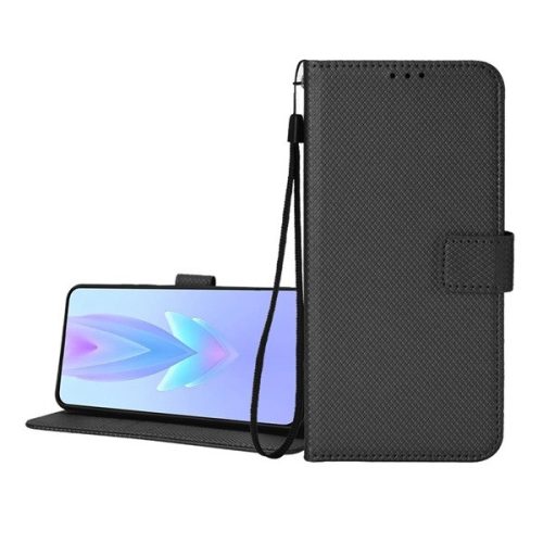 Infinix Hot 50 4G (X6882), Oldalra nyíló tok, stand, rombusz minta, csatos, kézpánttal, fekete