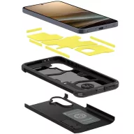   Samsung Galaxy A36 5G SM-A366B, Szilikon tok + műanyag hátlap, kitámasztóval, Spigen Tough Armor, fekete