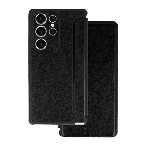 Samsung Galaxy S25 Ultra SM-S938, Oldalra nyíló tok, közepesen ütésálló, bőrhatású, fekete