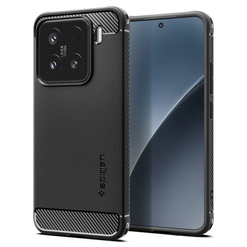 Xiaomi 15, Szilikon tok, Spigen Rugged Armor, karbon minta, fekete