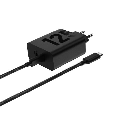 Hálózati töltő adapter, 125W, 2 x USB Type-C aljzat, USB Type-C - USB Type-C kábellel, PD, gyorstöltés, Motorola TurboPower, fekete, gyári