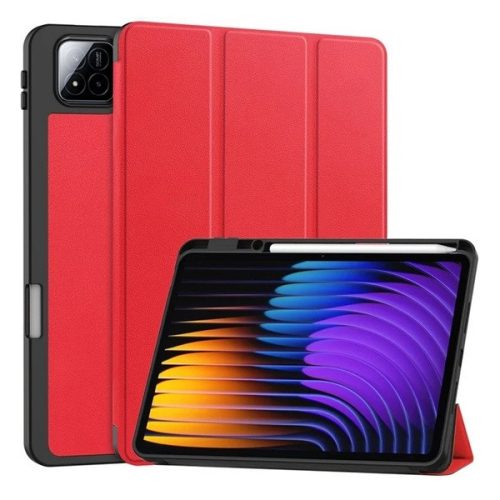 Xiaomi Pad 7 (11.2) / Pad 7 Pro (11.2), mappa tok, Trifold, érintőceruza tartó, piros