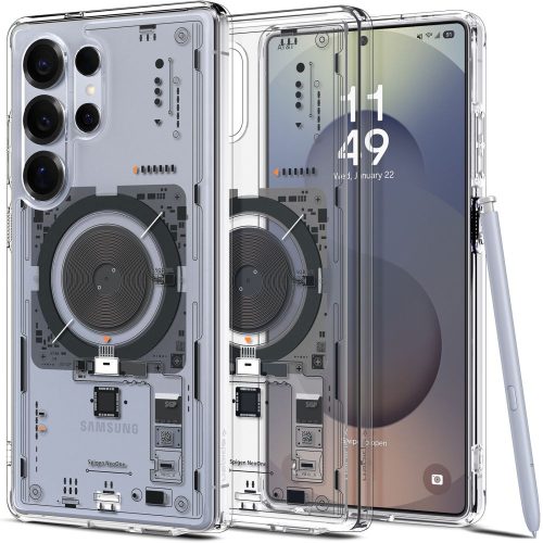 Samsung Galaxy S25 Ultra SM-S938, Műanyag hátlap védőtok + szilikon keret, Magsafe töltővel kompatibilis, Telefon belső minta, Spigen Ultra Hybrid Neo One Mag, átlátszó/fekete