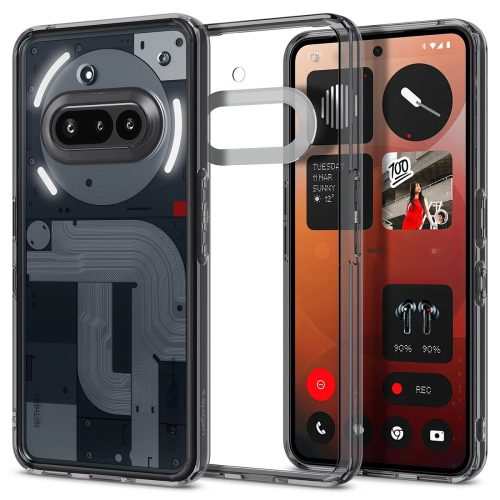 Nothing Phone 3a, Műanyag hátlap védőtok + szilikon keret, Spigen Ultra Hybrid, átlátszó/füst