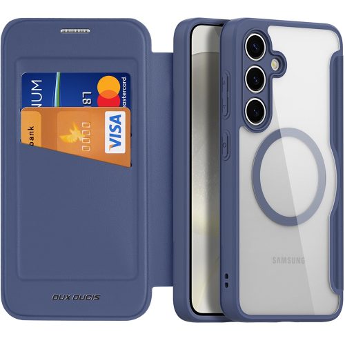 Samsung Galaxy A56 5G SM-A566B, Oldalra nyíló tok, stand, közepesen ütésálló, Magsafe kompatibilis, Dux Ducis Skin Pro Magsafe, sötétkék