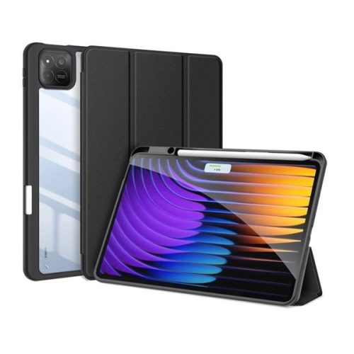 Xiaomi Pad 7 (11.2) / Pad 7 Pro (11.2), mappa tok, Trifold, légpárnás sarok, közepesen ütésálló, érintőceruza tartó, átlátszó hátlap, Dux Ducis Toby, fekete