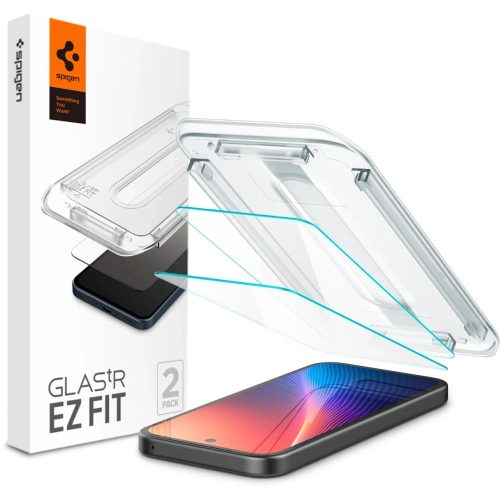 Google Pixel 9a, Kijelzővédő fólia, ütésálló fólia az íves részre nem hajlik rá!), Tempered Glass (edzett üveg), Spigen Ez Fit, Clear, 2 db / csomag