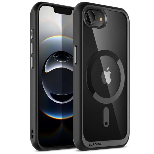 Apple iPhone 16e, Műanyag hátlap védőtok + szilikon keret, közepesen ütésálló, átlátszó hátlap, Magsafe töltővel kompatibilis, SupCase Unicorn Beetle Mag, fekete