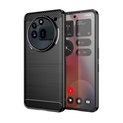 Nothing Phone 3a Pro, Szilikon tok, közepesen ütésálló, szálcsiszolt, karbon minta, fekete