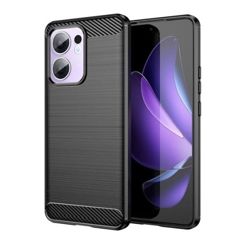 Oppo Reno13 F 4G / Reno13 F 5G, Szilikon tok, közepesen ütésálló, szálcsiszolt, karbon minta, fekete