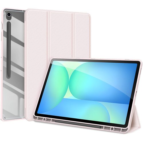 Samsung Galaxy Tab S10 FE Plus (13.1) SM-X620 / X626B, mappa tok, Trifold, légpárnás sarok, közepesen ütésálló, érintőceruza tartó, átlátszó hátlap, Dux Ducis Toby, rózsaszín