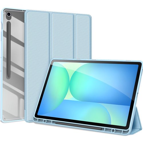 Samsung Galaxy Tab S10 FE Plus (13.1) SM-X620 / X626B, mappa tok, Trifold, légpárnás sarok, közepesen ütésálló, érintőceruza tartó, átlátszó hátlap, Dux Ducis Toby, kék