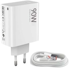   Hálózati töltő adapter, 90W, USB aljzat, USB Type-C kábellel, gyorstöltés, Xiaomi Hypercharge Combo, fehér, gyári