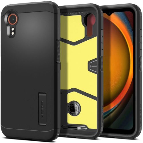 Samsung Galaxy Xcover 7 Pro SM-G766B, Szilikon tok + műanyag hátlap, kitámasztóval, Spigen Tough Armor, fekete