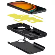   Samsung Galaxy Xcover 7 Pro SM-G766B, Szilikon tok + műanyag hátlap, kitámasztóval, Spigen Tough Armor, fekete