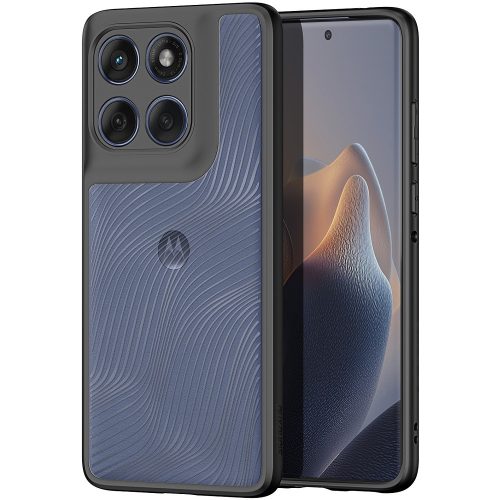 Motorola Edge 60 Fusion, Műanyag hátlap védőtok + szilikon keret, hullám minta, Dux Ducis Aimo, áttetsző/fekete