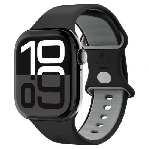 Apple Watch 4-6, SE, SE (2022) (42 / 44 mm) / Watch 7-9 (45 mm) / Watch 10 (46 mm) / Watch Ultra 1-2 (49 mm), szilikon pótszíj, állítható, Spigen Nano Pop, fekete/szürke