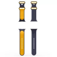  Apple Watch 4-6, SE, SE (2022), SE (2025) (38 / 40 mm) / Watch 7-9 (41 mm) / Watch 10-11 (42 mm), szilikon pótszíj, állítható, Spigen Nano Pop, sötétkék/sárga