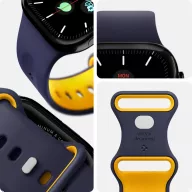   Apple Watch 4-6, SE, SE (2022), SE (2025) (38 / 40 mm) / Watch 7-9 (41 mm) / Watch 10-11 (42 mm), szilikon pótszíj, állítható, Spigen Nano Pop, sötétkék/sárga