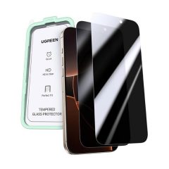   Apple iPhone 16 Pro / 17 / 17 Pro, Kijelzővédő fólia, ütésálló fólia (az íves részre is!), Tempered Glass (edzett üveg), betekintés elleni védelem, UGreen, fekete