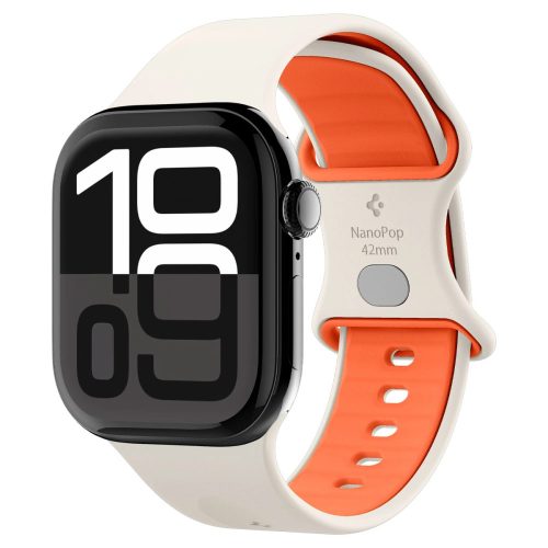 Apple Watch 4-6, SE, SE (2022) (38 / 40 mm) / Watch 7-9 (41 mm) / Watch 10 (42 mm), szilikon pótszíj, állítható, Spigen Nano Pop, bézs/narancs