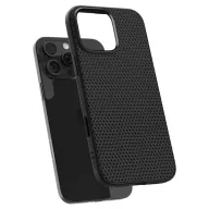   Apple iPhone 16 Pro, Szilikon tok, Magsafe töltővel kompatibilis, háromszög minta, érintő funkciós gombfedéllel, Spigen Liquid Air "T" Mag, fekete