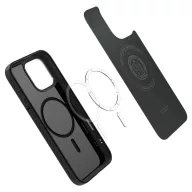   Apple iPhone 16 Pro, Szilikon tok, Magsafe töltővel kompatibilis, háromszög minta, érintő funkciós gombfedéllel, Spigen Liquid Air "T" Mag, fekete