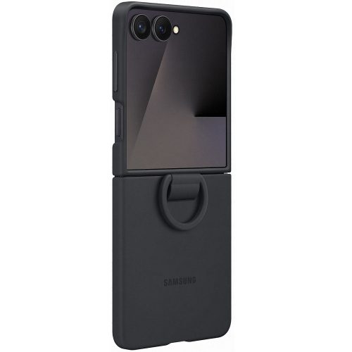 Samsung Galaxy Z Flip7 SM-F766B, Szilikon tok, telefongyűrű, fekete, gyári